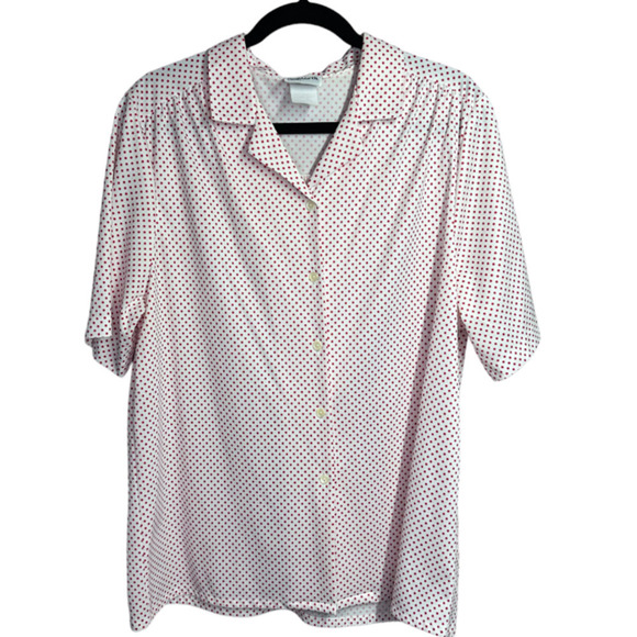 BonWorth Vintage Polka Dot Red and White Womens Button Up Short Sleeve Shirt L - Picture 2 of 5